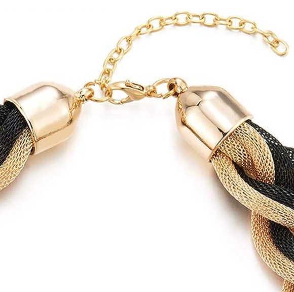 Chunky Braided Mesh Gold Black Chain 50s 60s Retro Choker Necklace Goth Glam New - Picture 3 of 9